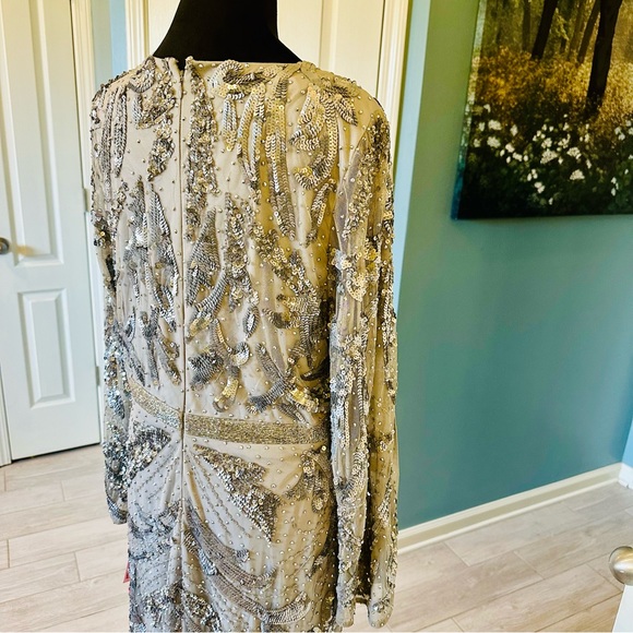 Mac Duggal 5222 SEQUINED WRAP SPLIT LONG SLEEVE GOWN NWT platinum Silver Sz 12 - Picture 13 of 15